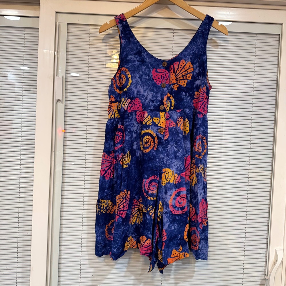 Pineapple Moon Blue Tie Dye Seashell Batik Romper Small Handmade Indonesia Rayon